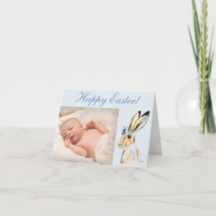 Carte De Remerciements Cute Aquarelle Lapin Lapin Photo Pâques Floral