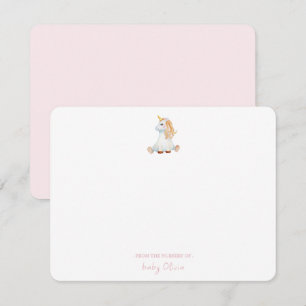Carte De Remerciements Cute aquarelle licorne Baby girl