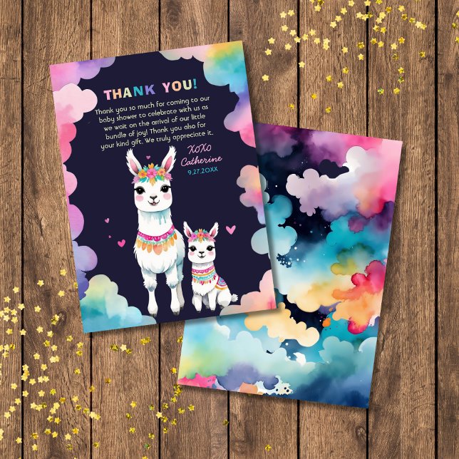Carte De Remerciements Cute aquarelle Llama Mama Baby shower mexicain (Créateur téléchargé)
