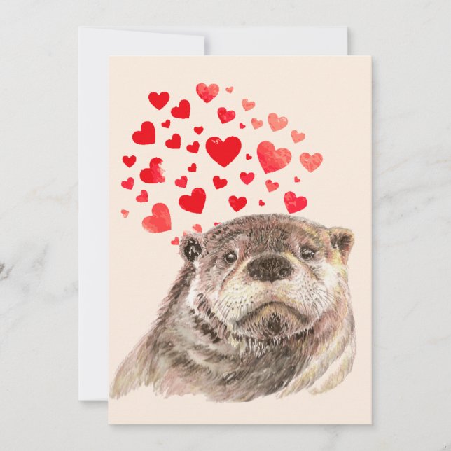 Carte De Remerciements Cute Aquarelle Otter Coeurs Aimer Humour animal (Devant)