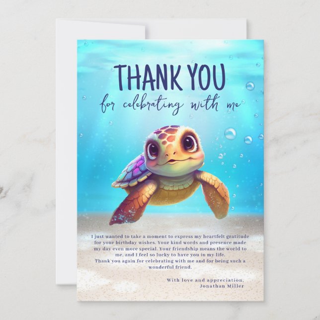 Carte De Remerciements Cute Aquarelle Tortue Photo Anniversaire (Devant)
