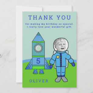 Carte De Remerciements Cute Astronaut Boy Rocket Anniversaire Votre photo