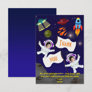 Carte De Remerciements Cute astronaute de l'espace d'anniversaire