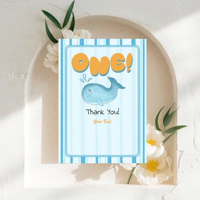 Carte De Remerciements Cute Baby Blue Whale 1st Birthday (Créateur téléchargé)