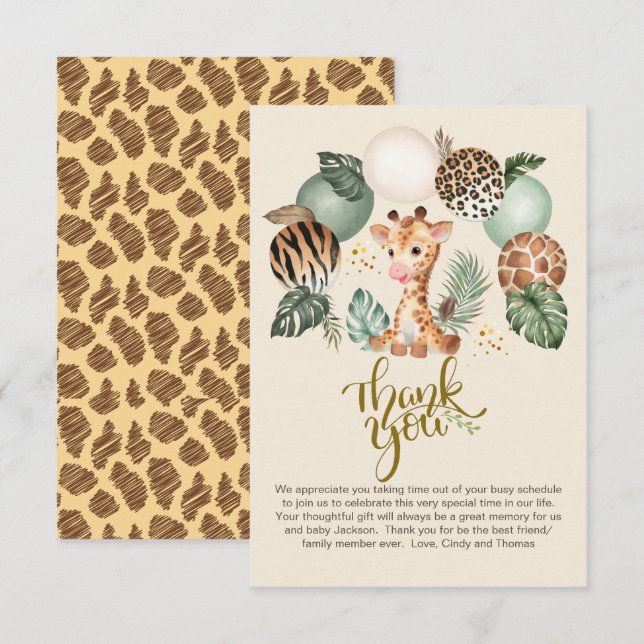Carte De Remerciements Cute Baby Giraffe Safari Poster de animal beige (Devant / Derrière)
