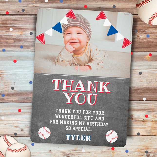 Carte De Remerciements Cute Baseball Chalkboard Enfants Photo Anniversair (Créateur téléchargé)
