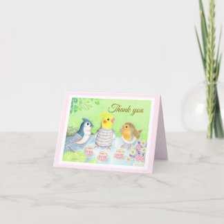 Carte De Remerciements Cute Birds Tea Party Folded Thank You Card