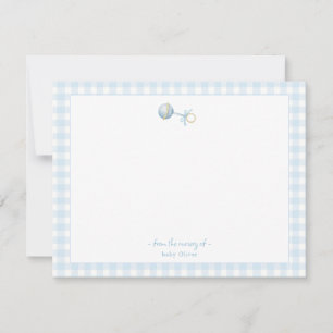 Carte De Remerciements Cute Bleu hochet avec En vichy Bordure Bébé garçon