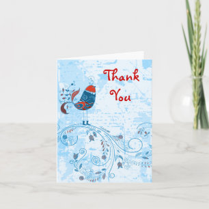 Carte De Remerciements Cute Blue Bird Girl Retro mode florale