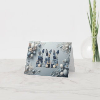 Carte De Remerciements Cute blue denim bunnies easter card