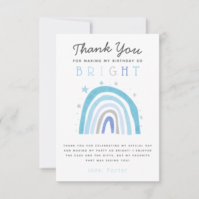 Carte De Remerciements Cute Blue Rainbow Boys fête d'anniversaire (Devant)