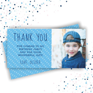 Carte De Remerciements Cute Blue White Motif Photo Boy Anniversaire