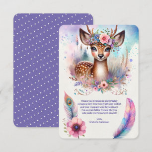 Carte De Remerciements Cute Boho Aquarelle Woodland Deer Anniversaire