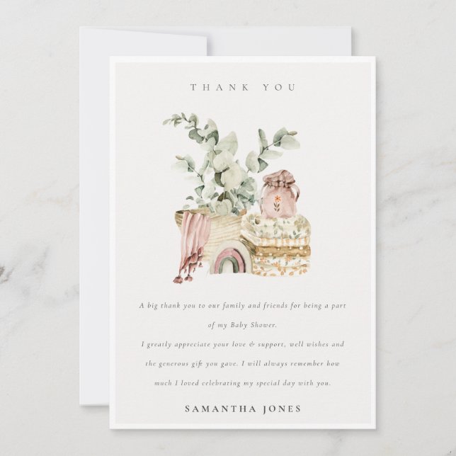 Carte De Remerciements Cute Boho Blush Nursery Foliage Girl Baby shower (Devant)