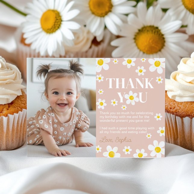 Carte De Remerciements Cute Boho Daisy Bloom fête d'anniversaire (Créateur téléchargé)