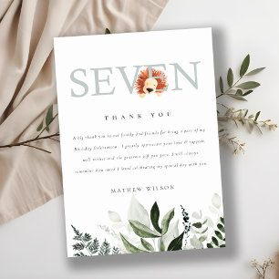 Carte De Remerciements Cute Boho Lion Foliage 7ème anniversaire