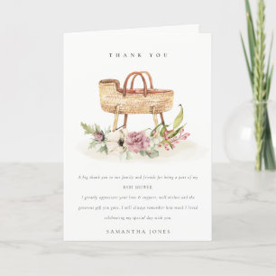 Carte De Remerciements Cute Boho Nursery Baby shower rose Floral Bassinet