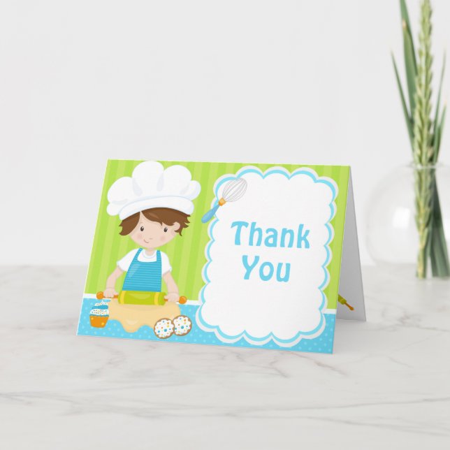 Carte De Remerciements Cute Brunette Cheveux Garçon Baking Anniversaire F (Devant)