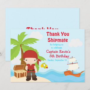 Carte De Remerciements Cute Brunette Pirate Boy Fête d'Anniversaire