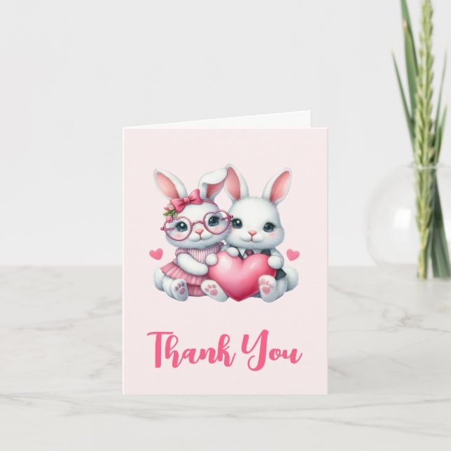 Carte De Remerciements Cute Bunnies Sharing a Heart (Devant)