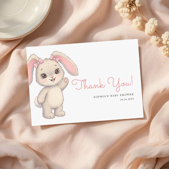 Carte De Remerciements Cute Bunny Blush Pink Girl Baby Shower (Créateur téléchargé)