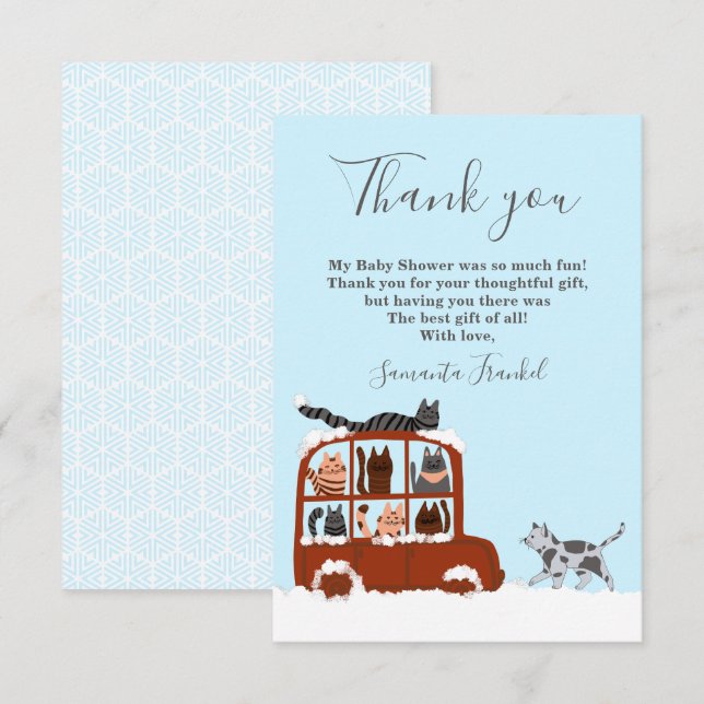 Carte De Remerciements Cute Cats hiver Anniversaire bébé (Devant / Derrière)