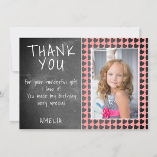 Carte De Remerciements Cute Chalkboard Coeur Motif Anniversaire Photo
