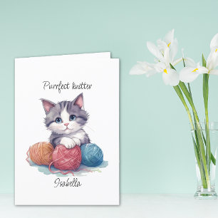 Carte De Remerciements Cute chaton tricot avec fils nom personnalisé