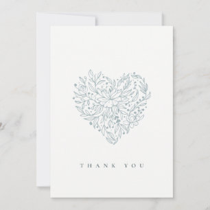 Carte De Remerciements Cute Chic Elegant Minimal Dusky Blue Floral Heart