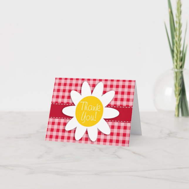 Carte De Remerciements Cute Daisy sur Retro Scarlet Red En vichy Motif (Devant)