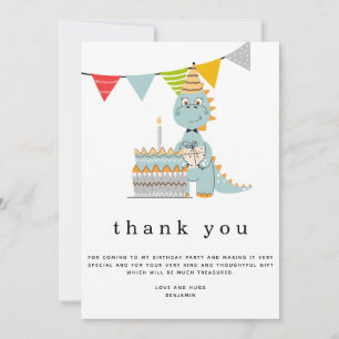 Carte De Remerciements Cute Dinosaur Anniversaire de enfant de gâteau Mer