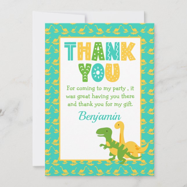 Carte De Remerciements Cute Dinosaur Boys Anniversaire (Devant)