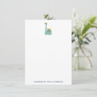 Cute Dinosaur en bleu Papier à lettres personnalis