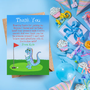 Carte De Remerciements Cute Dinosaur Golf Anniversaire de enfant à thème