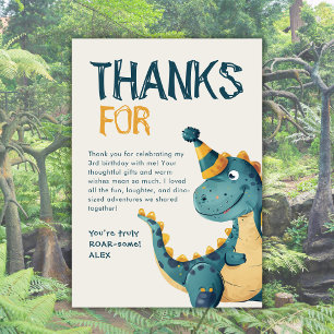 Carte De Remerciements Cute Dinosaur Trois Rex 3e fête d'anniversaire