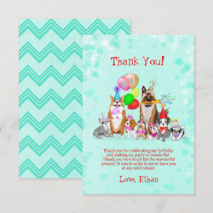 Carte De Remerciements Cute Dogs Fête d'anniversaire Celebration Let's Pa