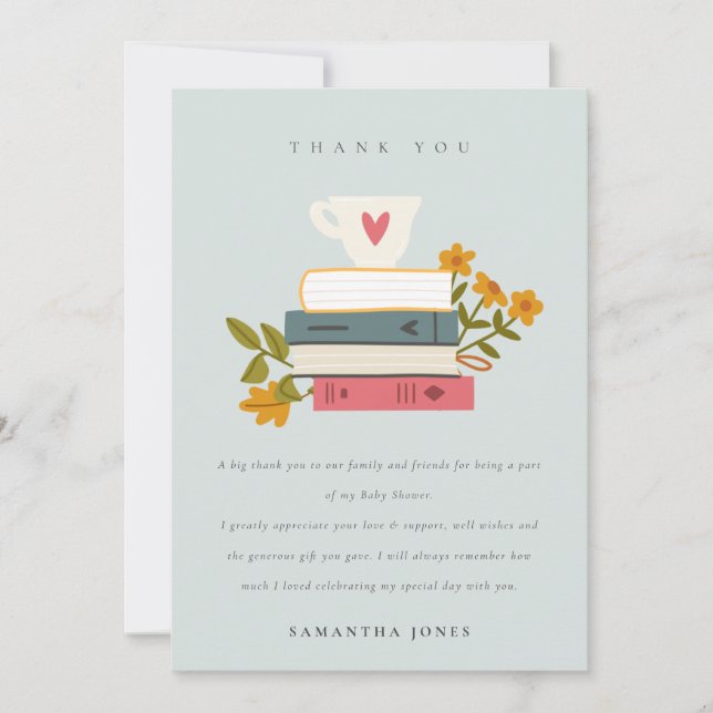 Carte De Remerciements Cute Dusky empilé Storybooks Baby shower Floral (Devant)