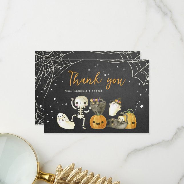 Carte De Remerciements Cute Éffrayant Ghosts Chats Halloween Baby shower  (Devant/Arrière en situation)