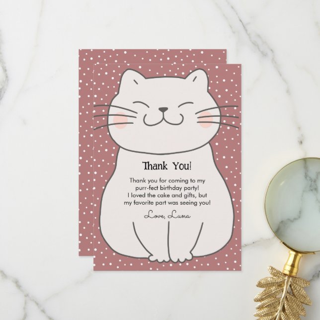 Carte De Remerciements Cute et moderne Kitten Anniversaire (Devant/Arrière en situation)