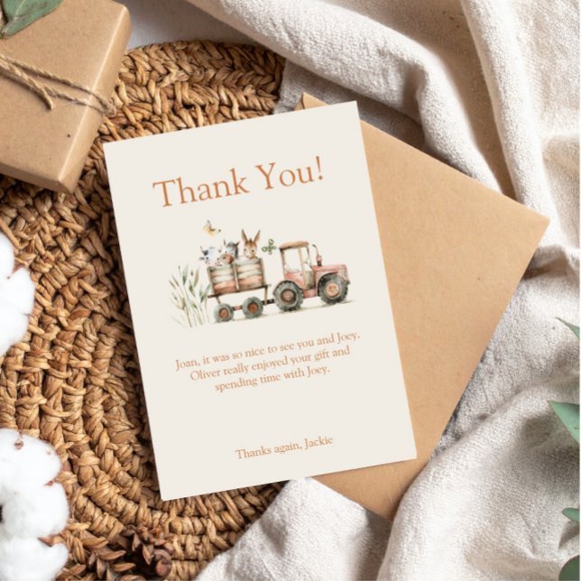 Carte De Remerciements Cute Farm à thème fête d'anniversaire pour garçon  (Créateur téléchargé)