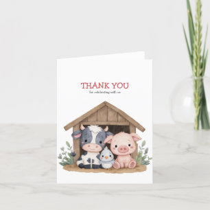Carte De Remerciements Cute Farm Animaux Barnyard fête d'anniversaire
