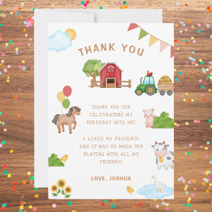 Carte De Remerciements Cute Farm Animaux Tracteur Grange Anniversaire Mer