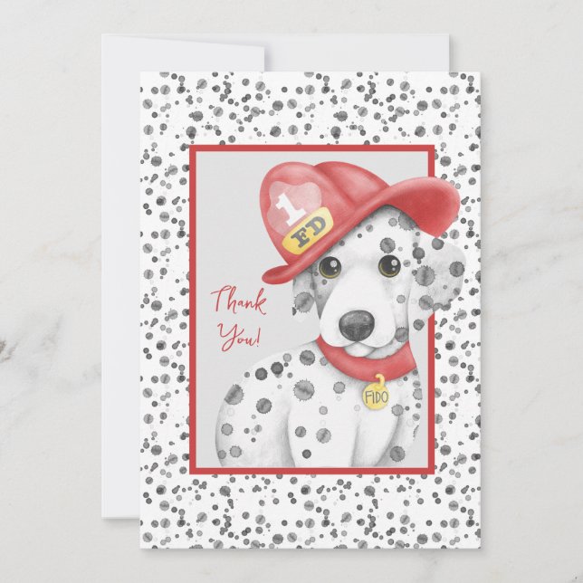 Carte De Remerciements Cute Fire Fighter Baby shower dalmate (Devant)