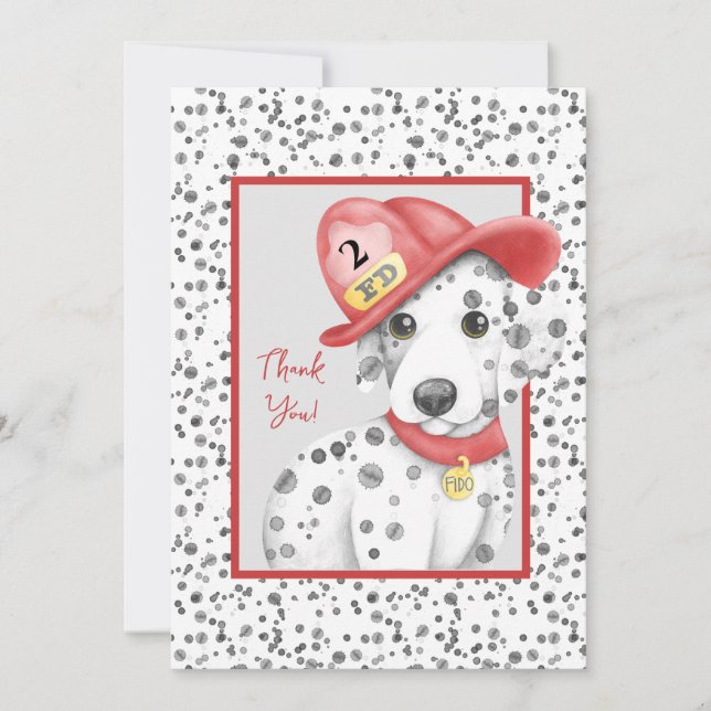 Carte De Remerciements Cute Fire Fighter Dalmatien Anniversaire (Devant)