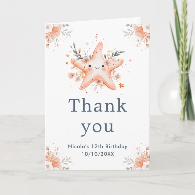 Carte De Remerciements Cute Florale Starfish fête d'anniversaire (Devant)