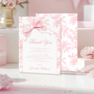 Carte De Remerciements Cute French Rose Bow Floral Baby Girl Douche