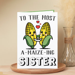 Carte De Remerciements Cute Funny Maize Maïs Pun Soeur Joyeux Anniversair