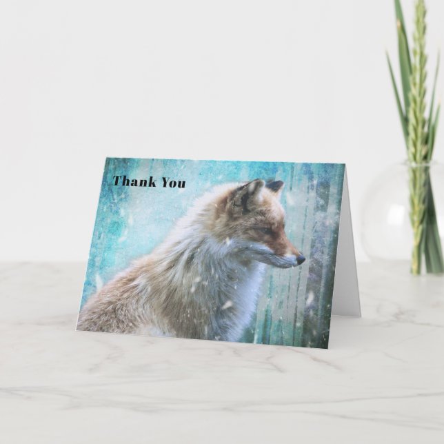 Carte De Remerciements Cute Furry Fox sur Blue Grunge Arrière - plan (Devant)