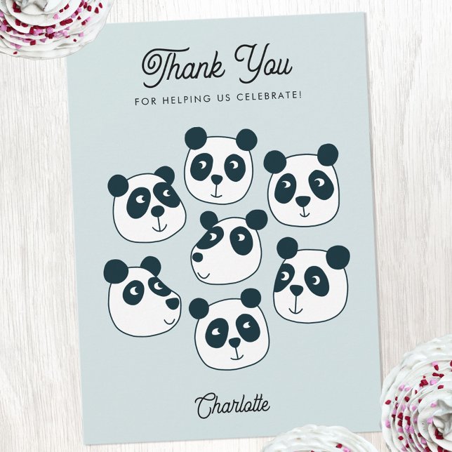 Carte De Remerciements Cute Giant Panda Ours (Cute Panda Bear personalized text mint green thank you card)
