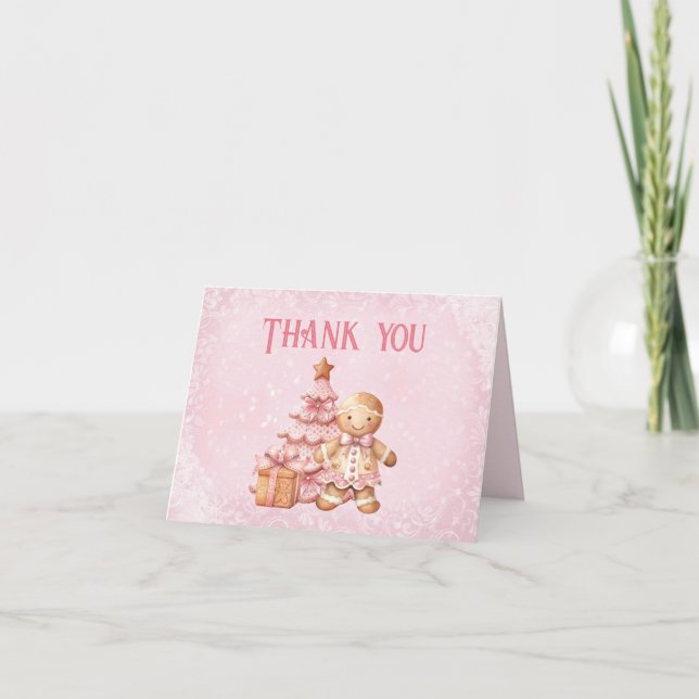 Carte De Remerciements Cute Gingerpain rose Fille Baby shower de Noël (Devant)